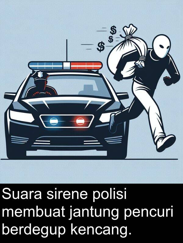 jantung: Suara sirene polisi membuat jantung pencuri berdegup kencang.