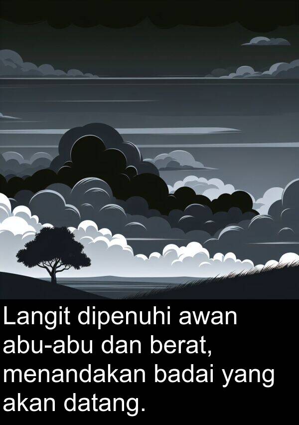 berat: Langit dipenuhi awan abu-abu dan berat, menandakan badai yang akan datang.