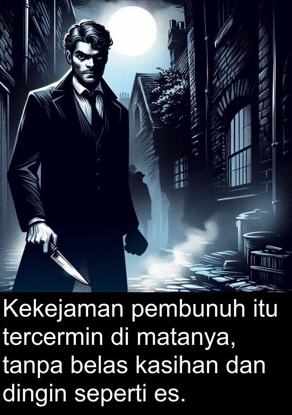 es: Kekejaman pembunuh itu tercermin di matanya, tanpa belas kasihan dan dingin seperti es.