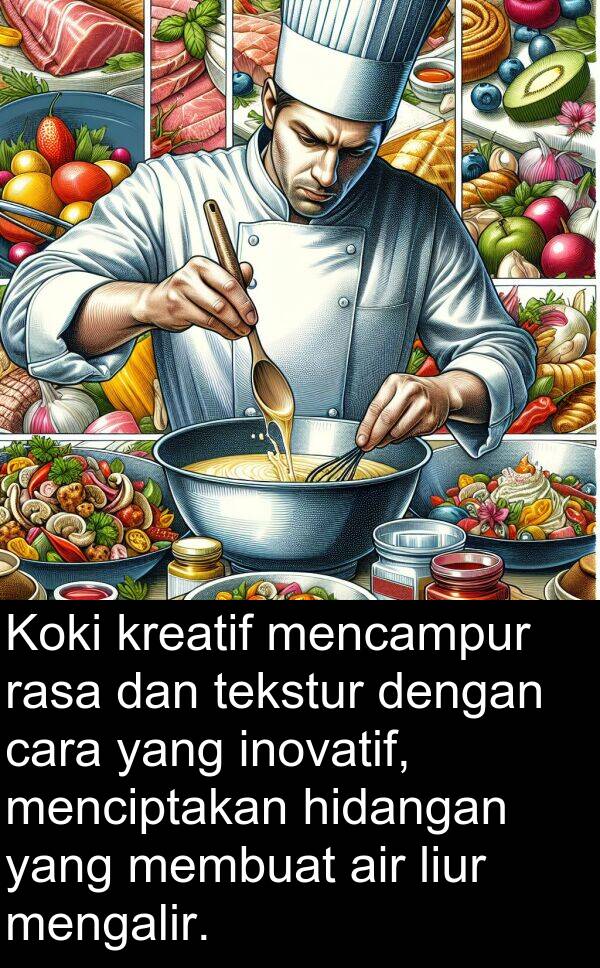 tekstur: Koki kreatif mencampur rasa dan tekstur dengan cara yang inovatif, menciptakan hidangan yang membuat air liur mengalir.