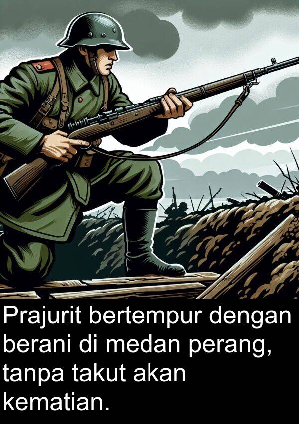 takut: Prajurit bertempur dengan berani di medan perang, tanpa takut akan kematian.