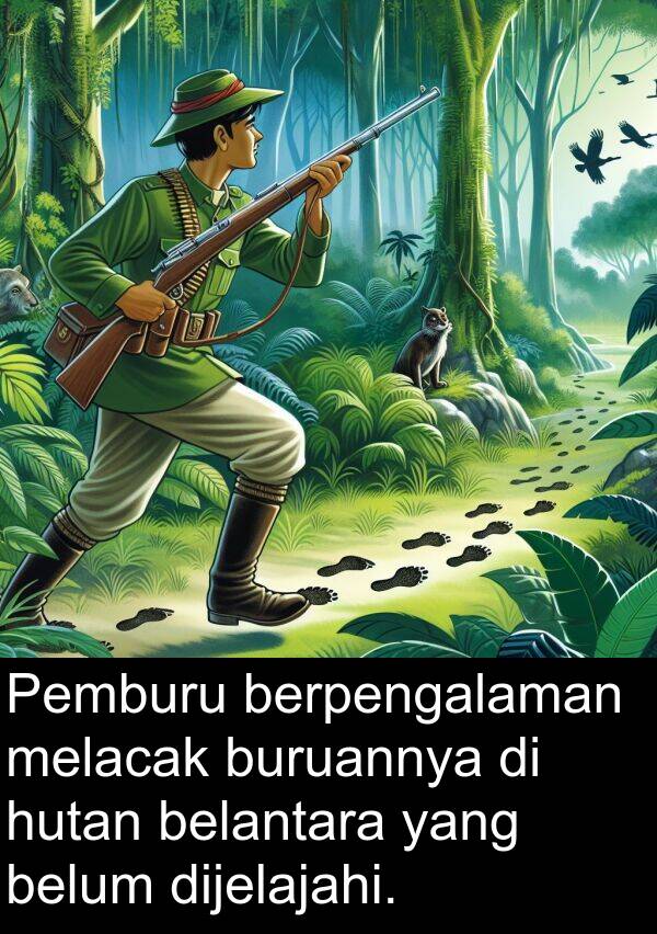 melacak: Pemburu berpengalaman melacak buruannya di hutan belantara yang belum dijelajahi.
