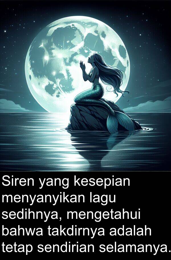 selamanya: Siren yang kesepian menyanyikan lagu sedihnya, mengetahui bahwa takdirnya adalah tetap sendirian selamanya.