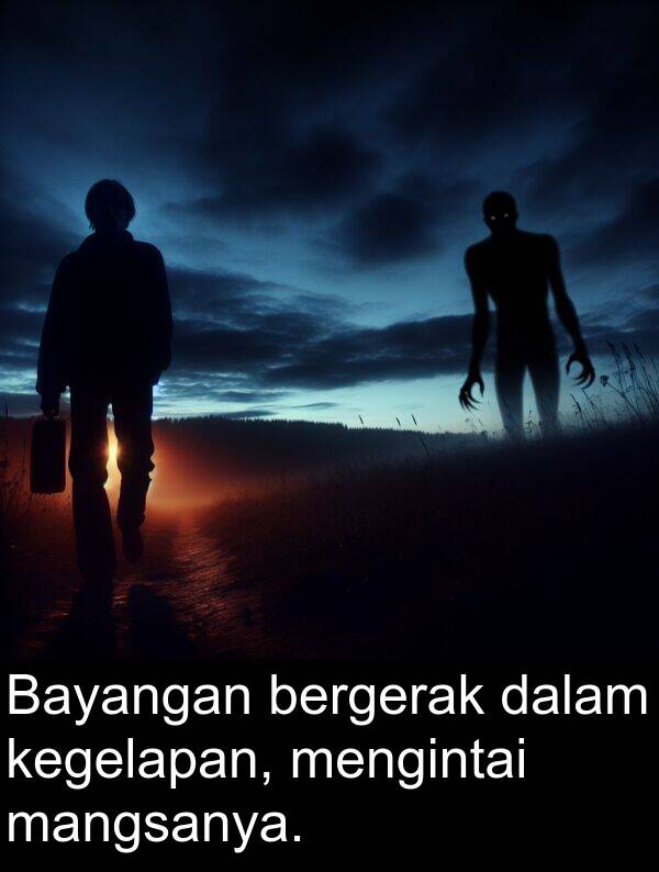 mangsanya: Bayangan bergerak dalam kegelapan, mengintai mangsanya.
