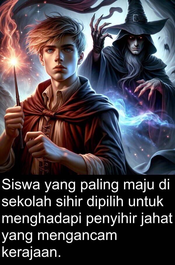 sekolah: Siswa yang paling maju di sekolah sihir dipilih untuk menghadapi penyihir jahat yang mengancam kerajaan.
