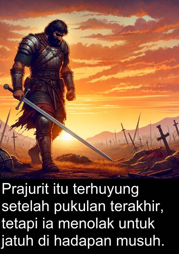 terakhir: Prajurit itu terhuyung setelah pukulan terakhir, tetapi ia menolak untuk jatuh di hadapan musuh.