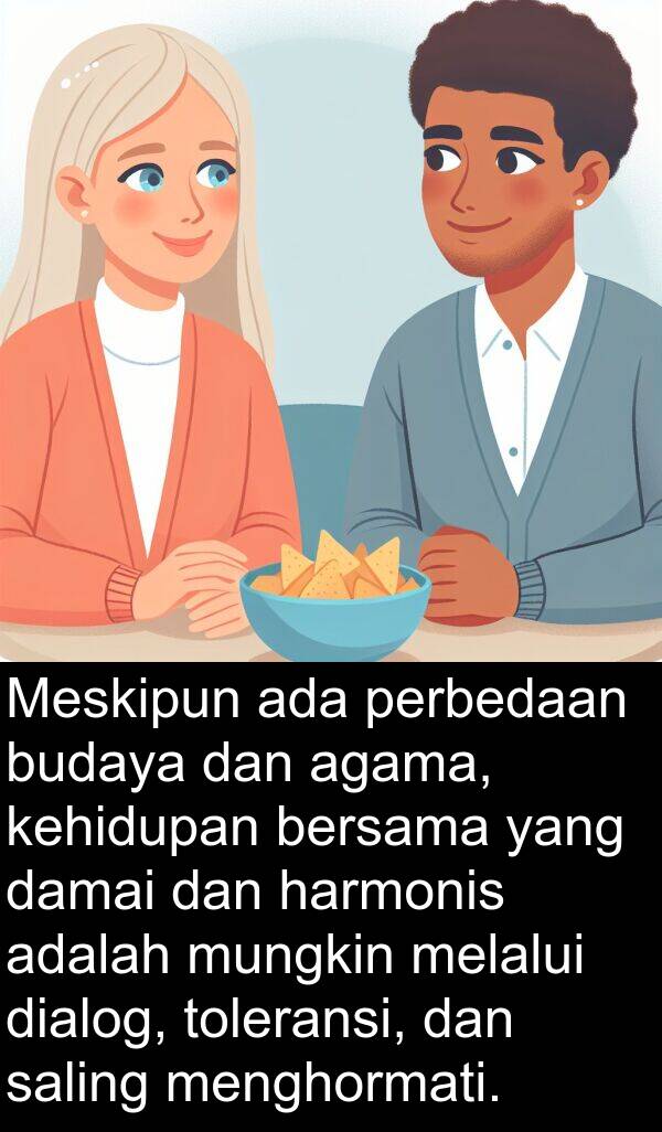 saling: Meskipun ada perbedaan budaya dan agama, kehidupan bersama yang damai dan harmonis adalah mungkin melalui dialog, toleransi, dan saling menghormati.