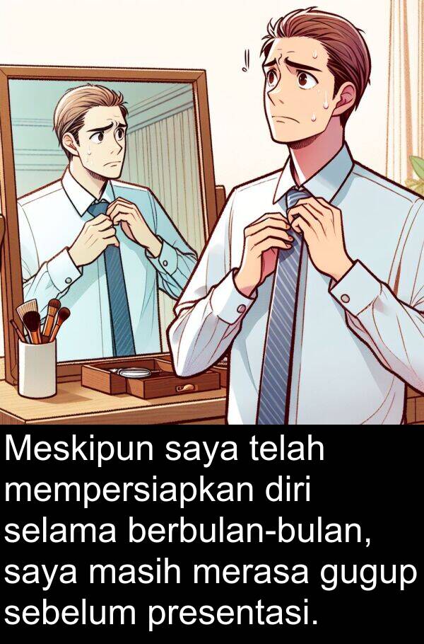 sebelum: Meskipun saya telah mempersiapkan diri selama berbulan-bulan, saya masih merasa gugup sebelum presentasi.