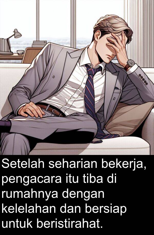 seharian: Setelah seharian bekerja, pengacara itu tiba di rumahnya dengan kelelahan dan bersiap untuk beristirahat.