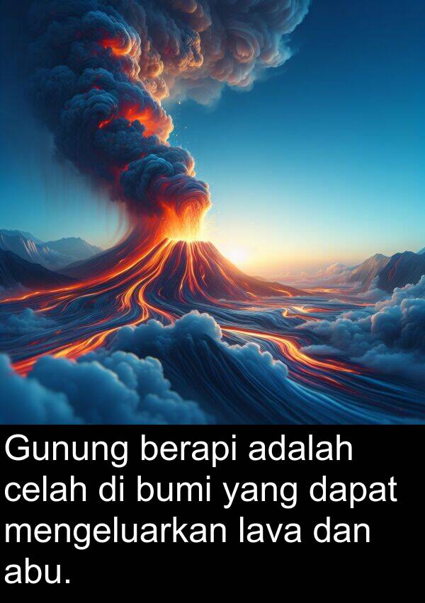 celah: Gunung berapi adalah celah di bumi yang dapat mengeluarkan lava dan abu.