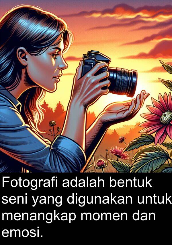 seni: Fotografi adalah bentuk seni yang digunakan untuk menangkap momen dan emosi.