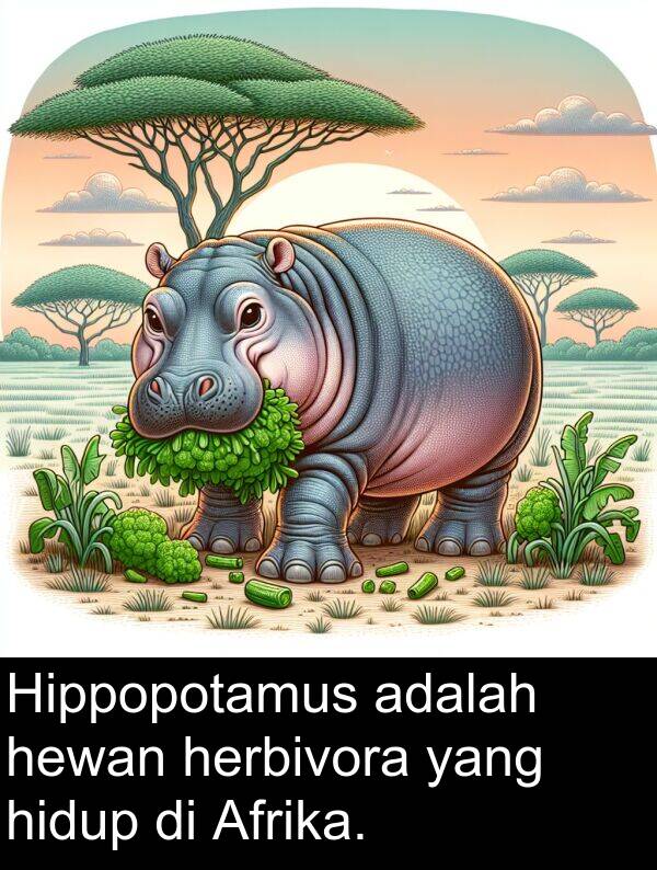 hewan: Hippopotamus adalah hewan herbivora yang hidup di Afrika.