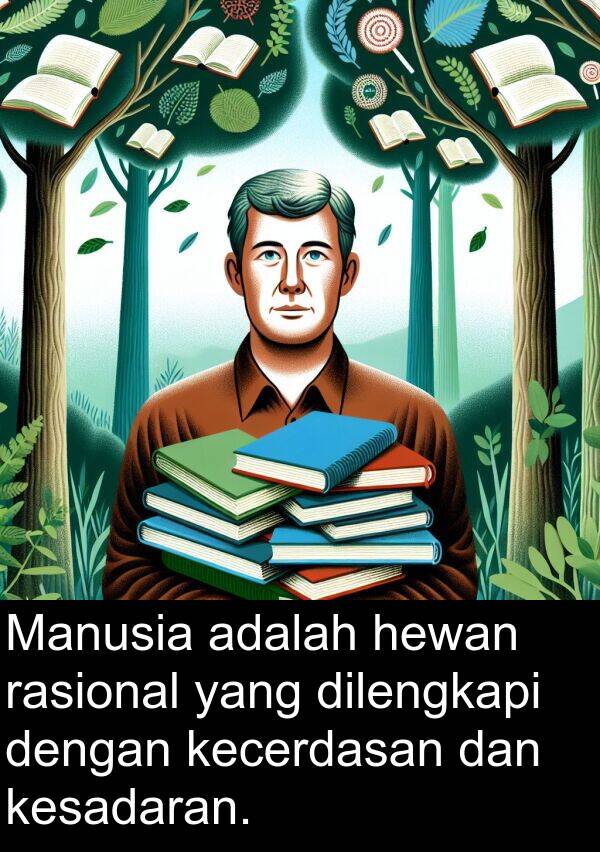 hewan: Manusia adalah hewan rasional yang dilengkapi dengan kecerdasan dan kesadaran.