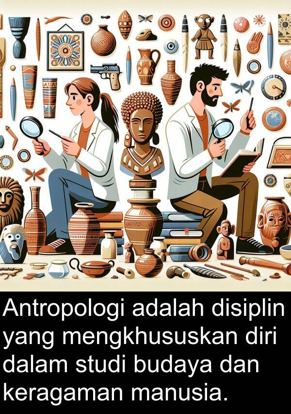 mengkhususkan: Antropologi adalah disiplin yang mengkhususkan diri dalam studi budaya dan keragaman manusia.
