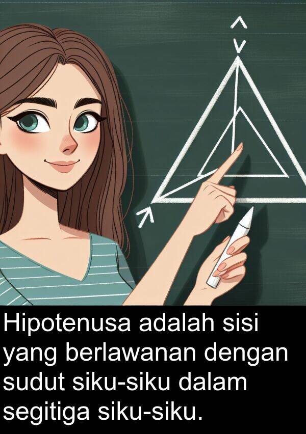 berlawanan: Hipotenusa adalah sisi yang berlawanan dengan sudut siku-siku dalam segitiga siku-siku.