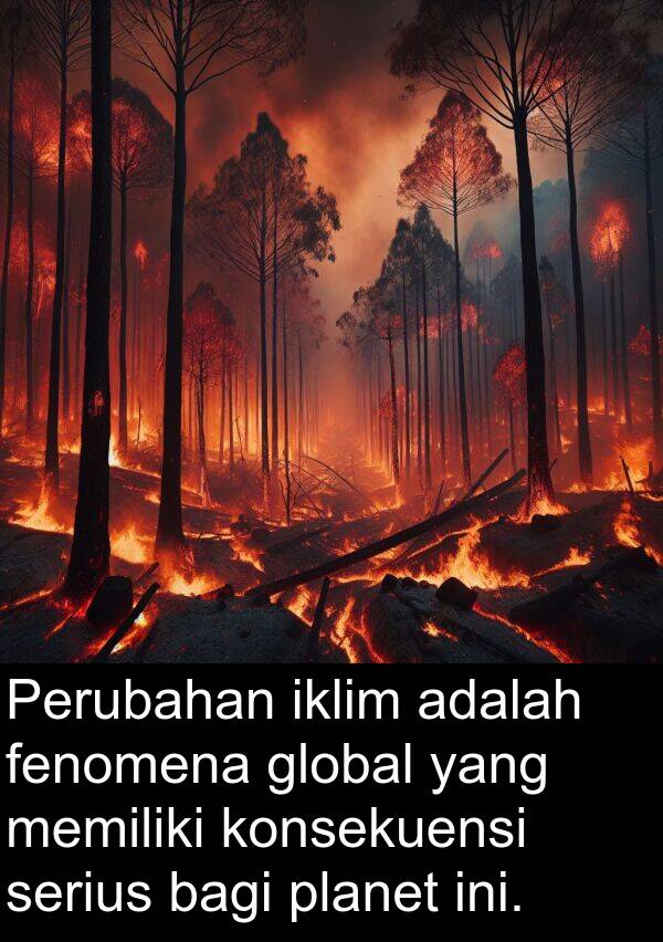 bagi: Perubahan iklim adalah fenomena global yang memiliki konsekuensi serius bagi planet ini.