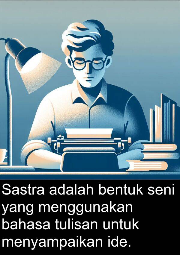 seni: Sastra adalah bentuk seni yang menggunakan bahasa tulisan untuk menyampaikan ide.