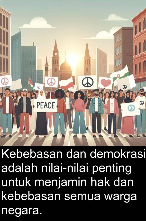 warga: Kebebasan dan demokrasi adalah nilai-nilai penting untuk menjamin hak dan kebebasan semua warga negara.