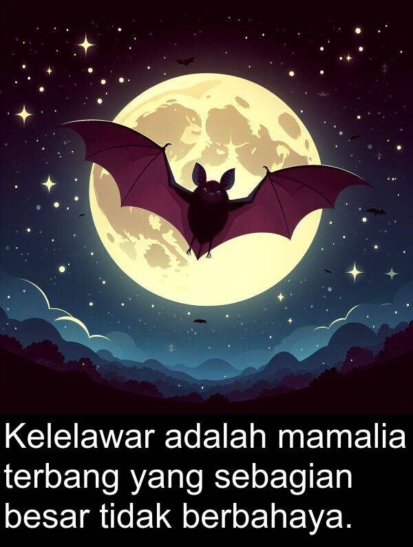 sebagian: Kelelawar adalah mamalia terbang yang sebagian besar tidak berbahaya.