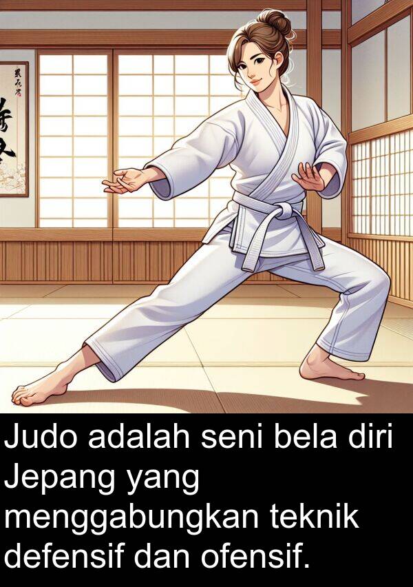 teknik: Judo adalah seni bela diri Jepang yang menggabungkan teknik defensif dan ofensif.