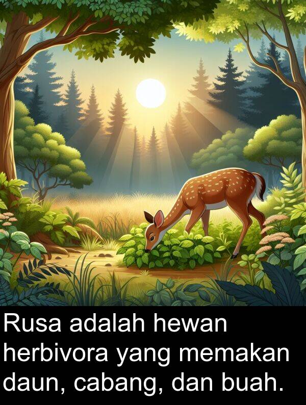 hewan: Rusa adalah hewan herbivora yang memakan daun, cabang, dan buah.