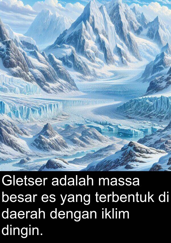 terbentuk: Gletser adalah massa besar es yang terbentuk di daerah dengan iklim dingin.