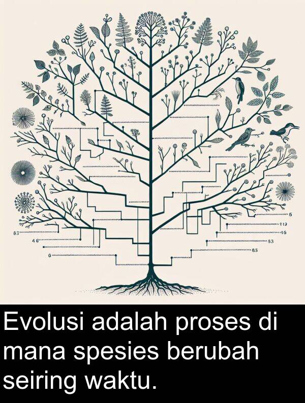mana: Evolusi adalah proses di mana spesies berubah seiring waktu.