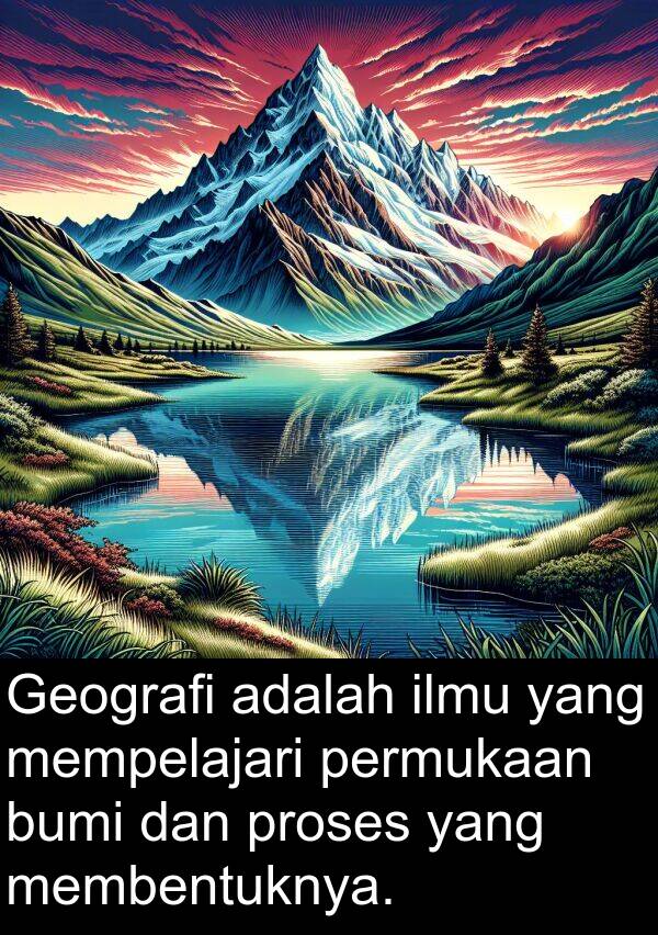 membentuknya: Geografi adalah ilmu yang mempelajari permukaan bumi dan proses yang membentuknya.