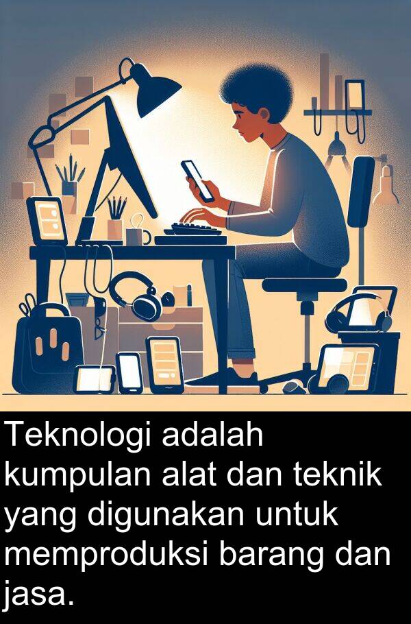 teknik: Teknologi adalah kumpulan alat dan teknik yang digunakan untuk memproduksi barang dan jasa.