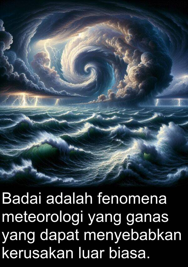 luar: Badai adalah fenomena meteorologi yang ganas yang dapat menyebabkan kerusakan luar biasa.