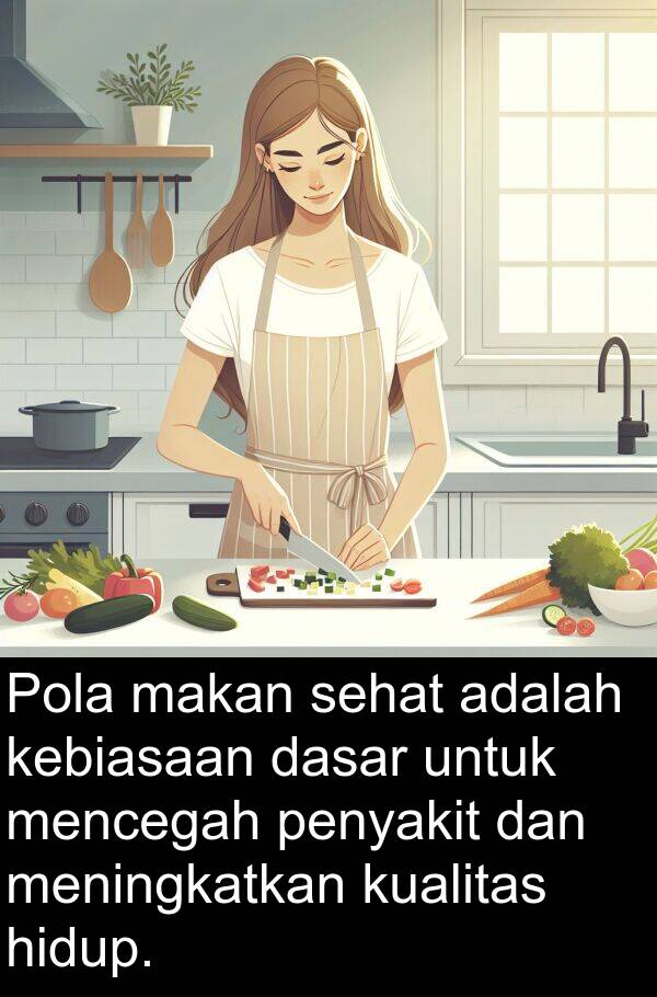 sehat: Pola makan sehat adalah kebiasaan dasar untuk mencegah penyakit dan meningkatkan kualitas hidup.