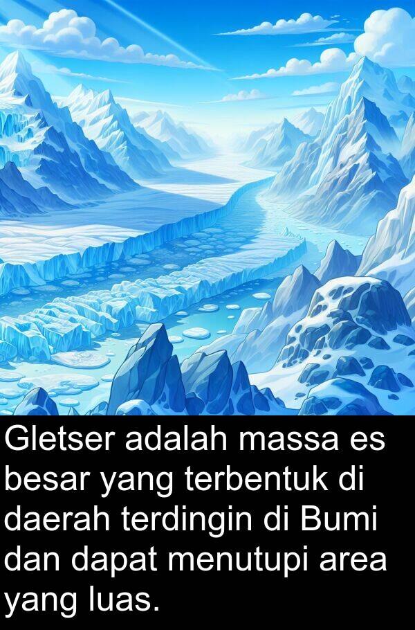luas: Gletser adalah massa es besar yang terbentuk di daerah terdingin di Bumi dan dapat menutupi area yang luas.