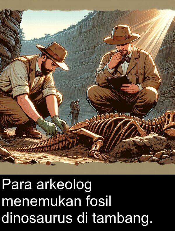 tambang: Para arkeolog menemukan fosil dinosaurus di tambang.