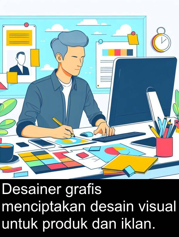 visual: Desainer grafis menciptakan desain visual untuk produk dan iklan.