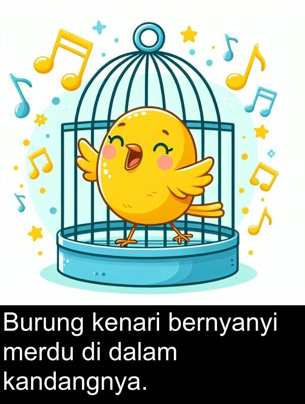 kandangnya: Burung kenari bernyanyi merdu di dalam kandangnya.