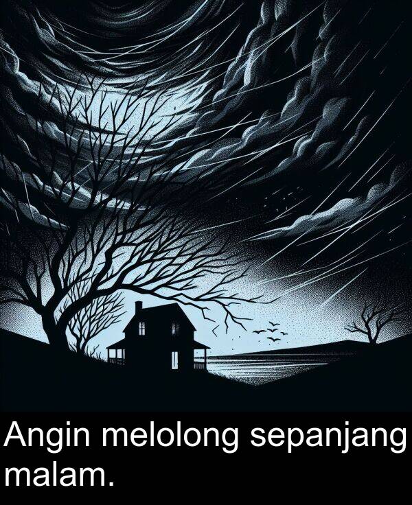 melolong: Angin melolong sepanjang malam.