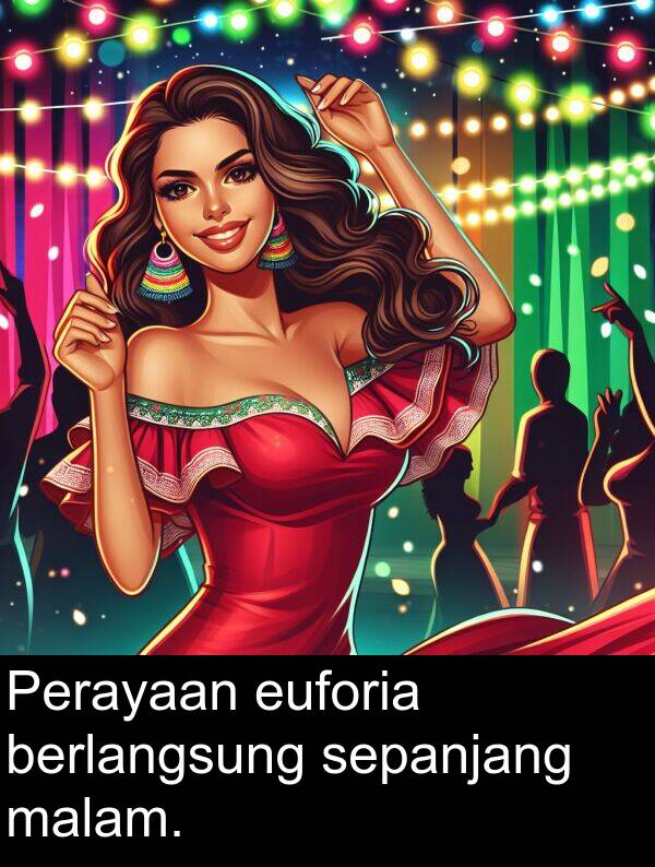 sepanjang: Perayaan euforia berlangsung sepanjang malam.