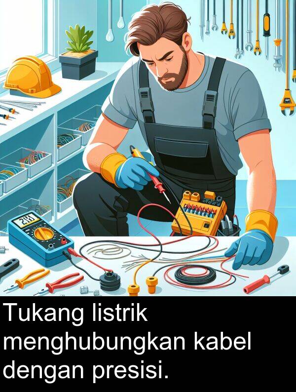 listrik: Tukang listrik menghubungkan kabel dengan presisi.