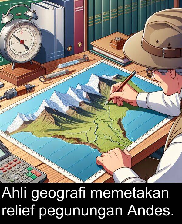 relief: Ahli geografi memetakan relief pegunungan Andes.