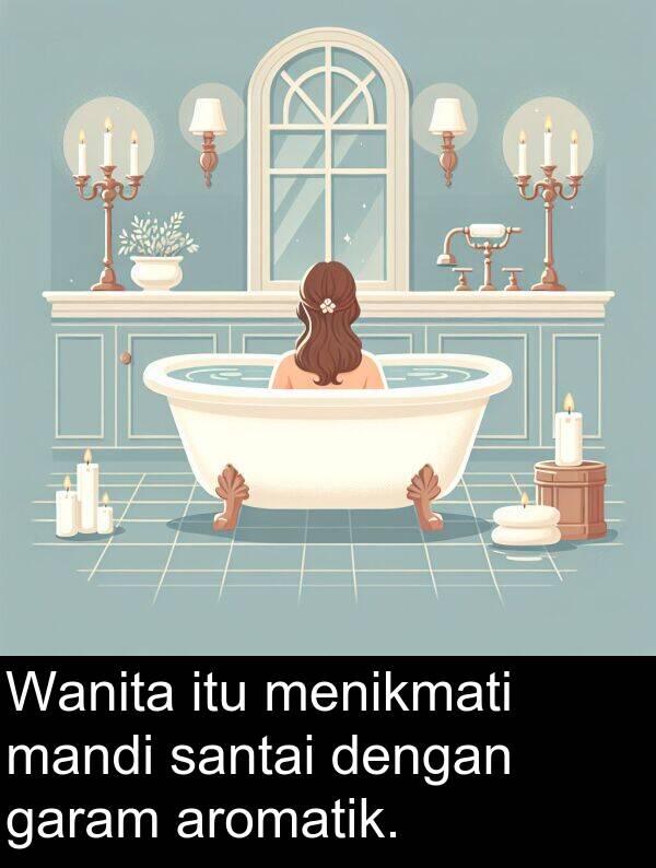mandi: Wanita itu menikmati mandi santai dengan garam aromatik.
