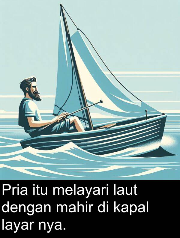 layar: Pria itu melayari laut dengan mahir di kapal layar nya.