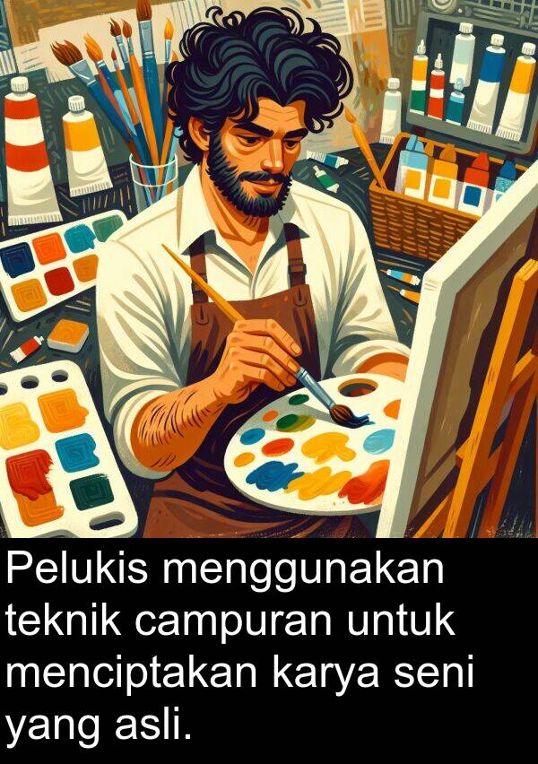 teknik: Pelukis menggunakan teknik campuran untuk menciptakan karya seni yang asli.