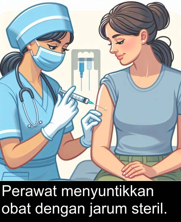 jarum: Perawat menyuntikkan obat dengan jarum steril.