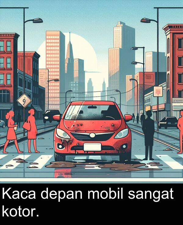 mobil: Kaca depan mobil sangat kotor.