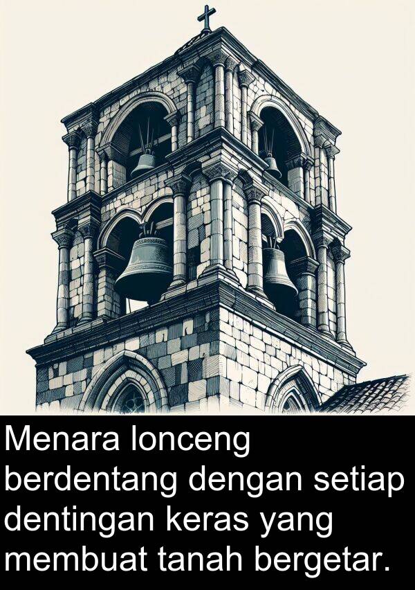 lonceng: Menara lonceng berdentang dengan setiap dentingan keras yang membuat tanah bergetar.