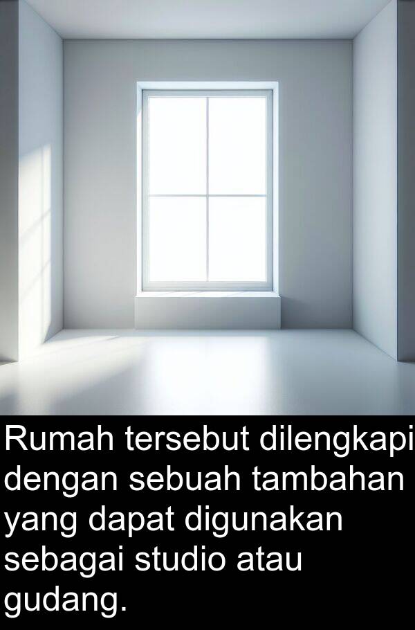 sebagai: Rumah tersebut dilengkapi dengan sebuah tambahan yang dapat digunakan sebagai studio atau gudang.