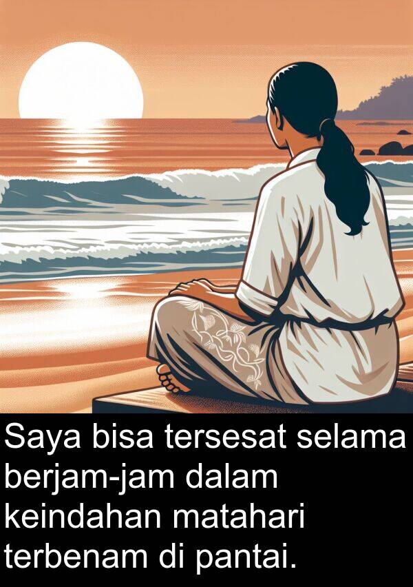pantai: Saya bisa tersesat selama berjam-jam dalam keindahan matahari terbenam di pantai.