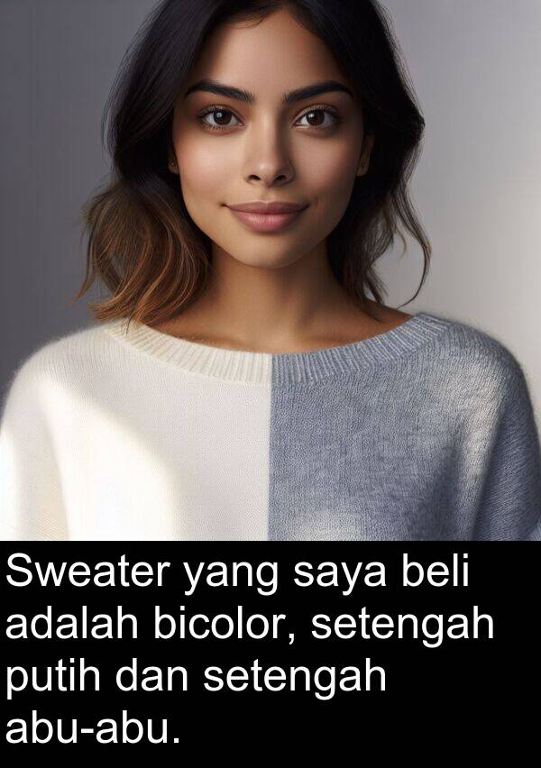 bicolor: Sweater yang saya beli adalah bicolor, setengah putih dan setengah abu-abu.