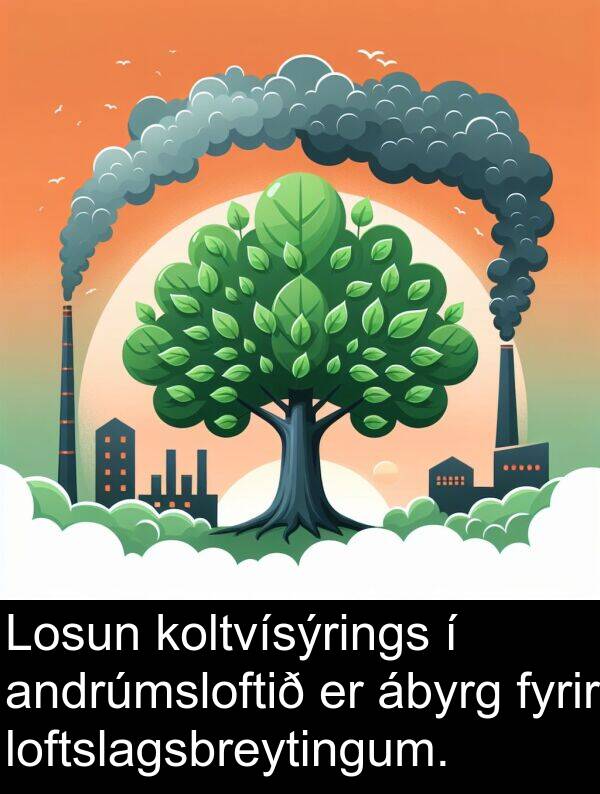 ábyrg: Losun koltvísýrings í andrúmsloftið er ábyrg fyrir loftslagsbreytingum.