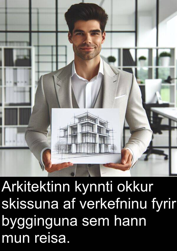 reisa: Arkitektinn kynnti okkur skissuna af verkefninu fyrir bygginguna sem hann mun reisa.